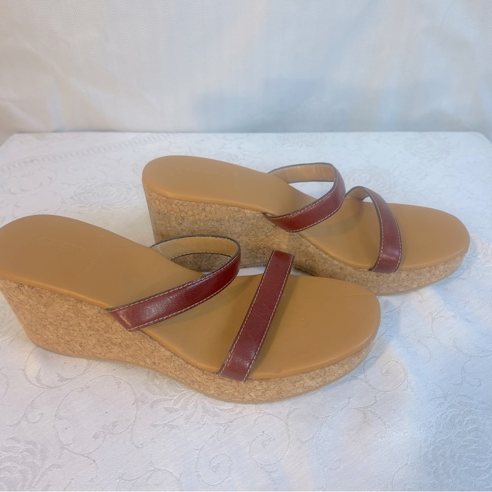 J. Crew Sandals Wedge Reddish Brown Straps Slip On 3” Cork Wedges 10👍 - Picture 4 of 8
